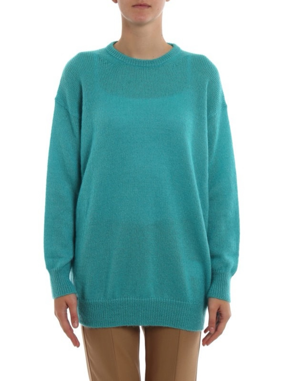 Max Mara Mohair Wool Crewneck Sweater Turquoise Oversized Knit Women Size L